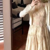 The 24ss Golden Branch and Jade Leaf New Chinese-style backless lace chiffon pearlescent dress is a trendy Chinese style halter dress Specification image